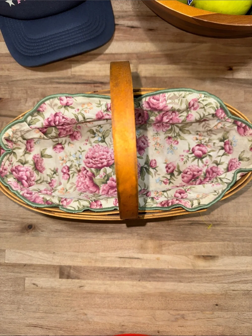 Longaberger Orange Handwoven Basket with Floral Liner